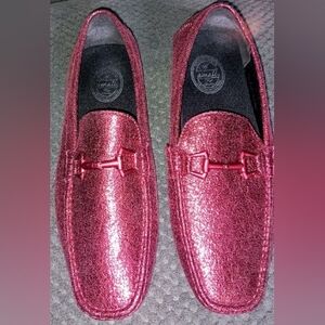 Amali Men's Slip on Burgundy Moccasin Crackled Metallic Twist Size 11